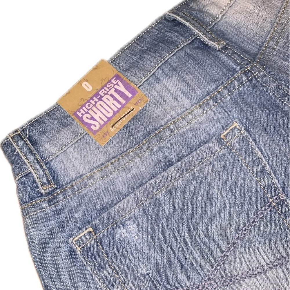Aeropostale High Rise Shorty Blue Jean Denim Shorts Distressed Cut-Off NWT 0